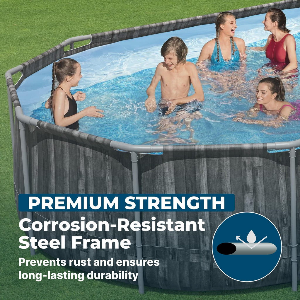 Bestway Power Steel 20’ x 12’ x 48” Above Ground Pool, Oval Metal Frame Outdoor Swimming Pool Set with Filter Pump, Ladder, and Cover