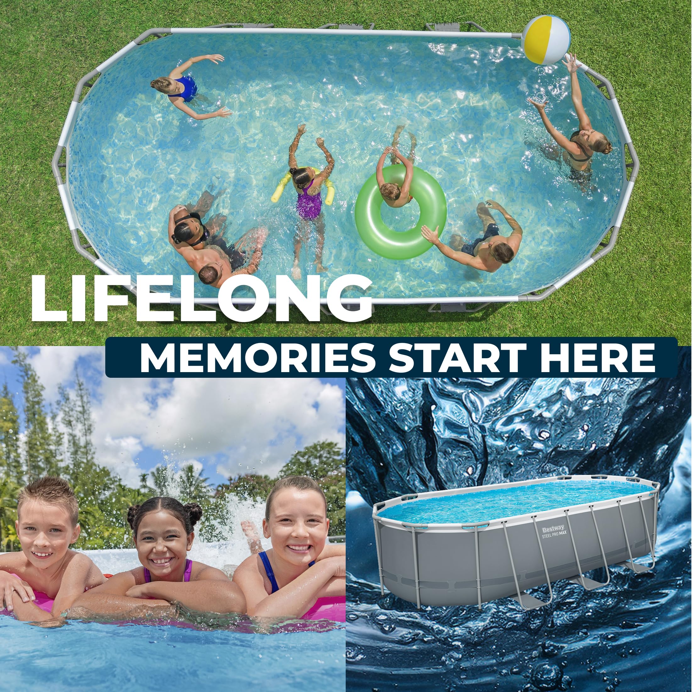 Bestway Power Steel 20’ x 12’ x 48” Above Ground Pool, Oval Metal Frame Outdoor Swimming Pool Set with Filter Pump, Ladder, and Cover