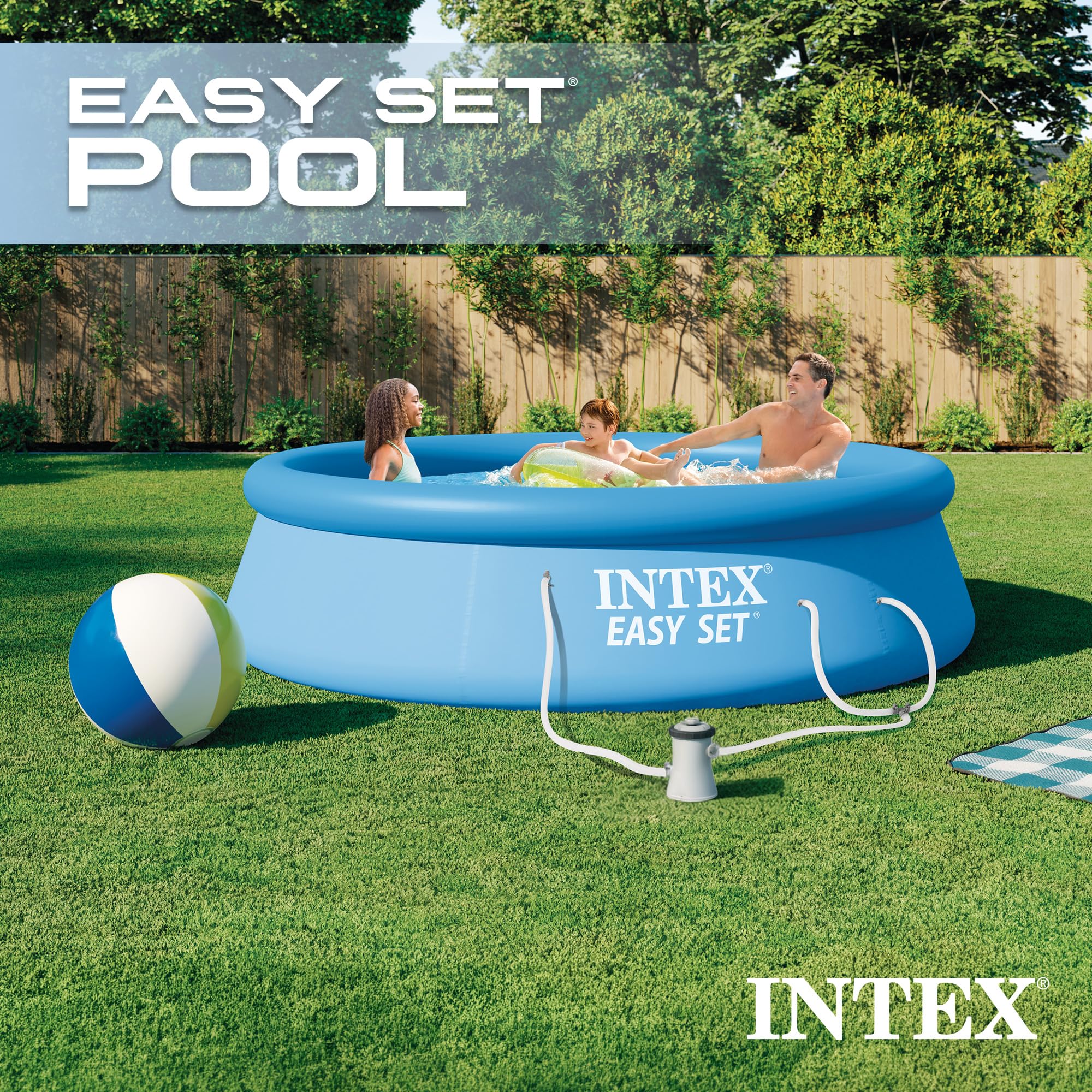 INTEX Easy Set 15 ft x 48in Above Ground Pool Set, Round Inflatable Swimming Pool with 1000 GPH Cartridge Filter Pump, Ladder, Cover, & Ground Cloth