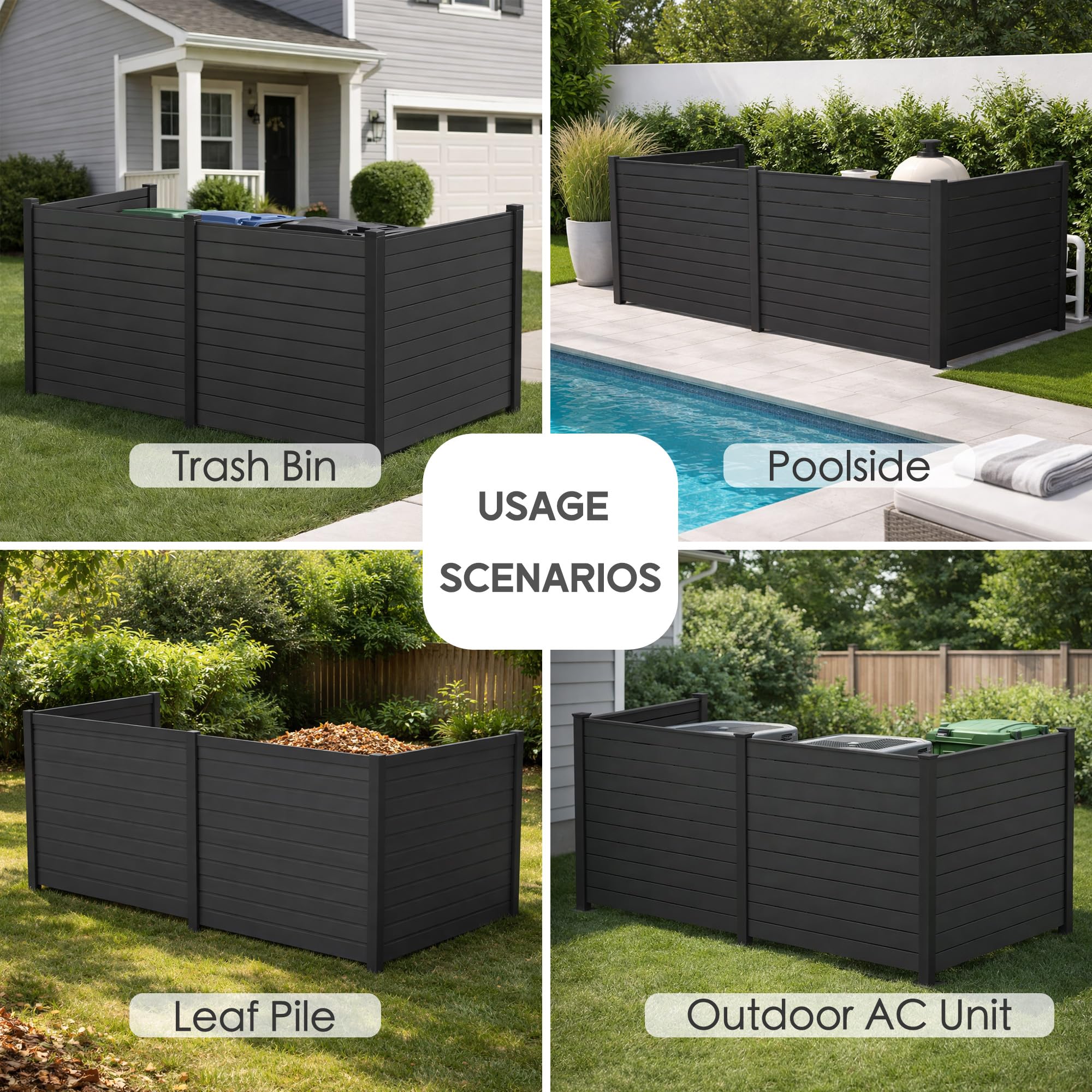 Kozyard 50" W x 48" H Outdoor Privacy Screens Aluminum Post, Air Conditioner Fence Panels, Pool Equipment Enclosure, Trash Can Screens Fence Kit for Outside Backyard Patio(Black/4Panels)
