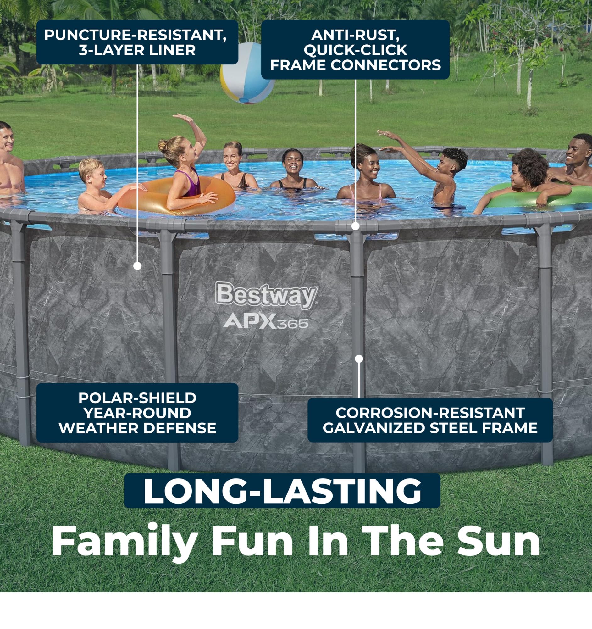 Bestway APX 365 18' x 52" Above Ground Pool, Round Metal Frame Outdoor Swimming Pool Set with Sand Filter Pump, Ladder, and Cover, Dark Marble