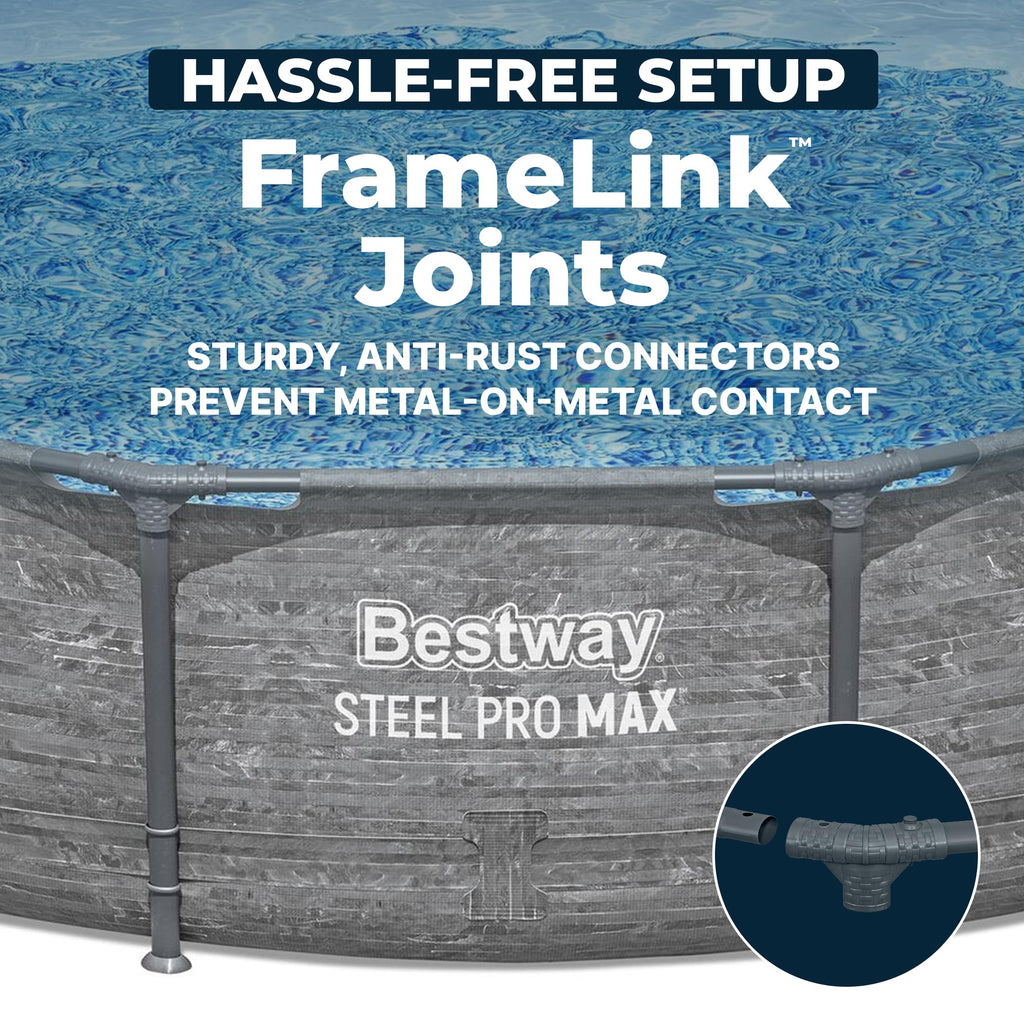 Bestway Steel Pro MAX 14' x 33" Round Above Ground Swimming Pool Set, 530 GPH Filter Pump, Tritech Puncture Resistant Liner, ClickConnect Steel Frame, Gray