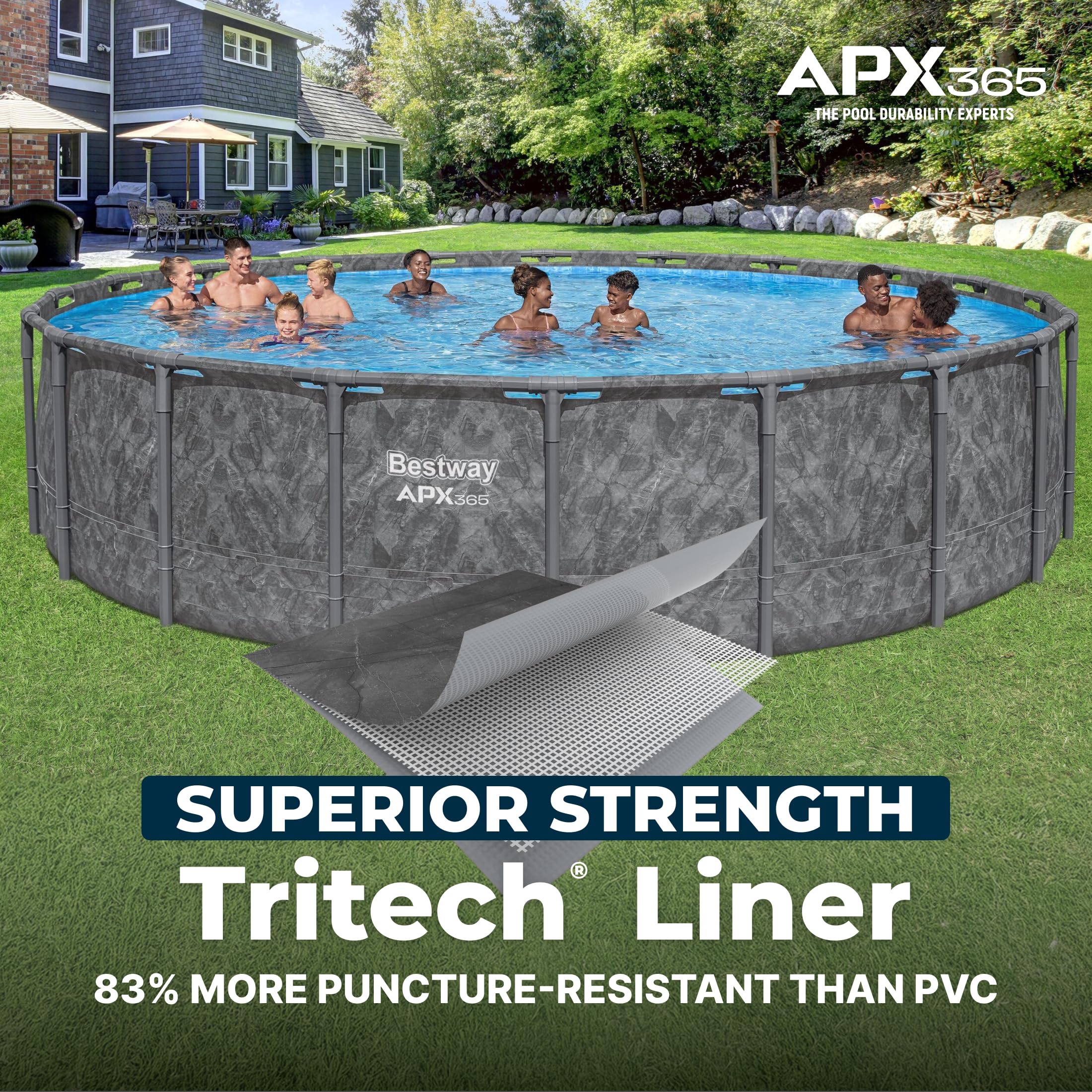 Bestway APX 365 18' x 52" Above Ground Pool, Round Metal Frame Outdoor Swimming Pool Set with Sand Filter Pump, Ladder, and Cover, Dark Marble