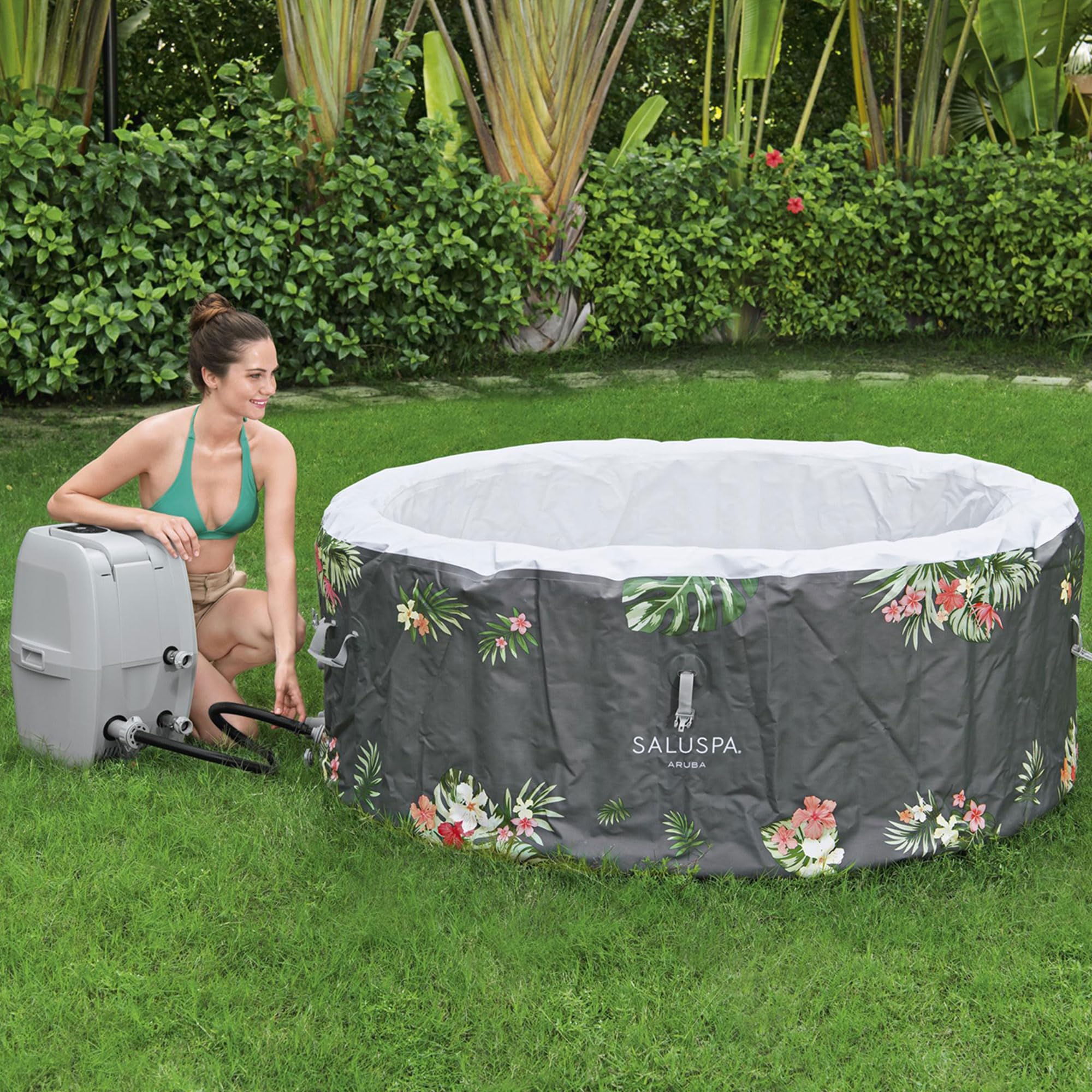 Bestway SaluSpa Cancun 2 to 4 Person Inflatable Hot Tub, Round Energy-Efficient Portable Outdoor Spa with 120 AirJets, 71" x 26"