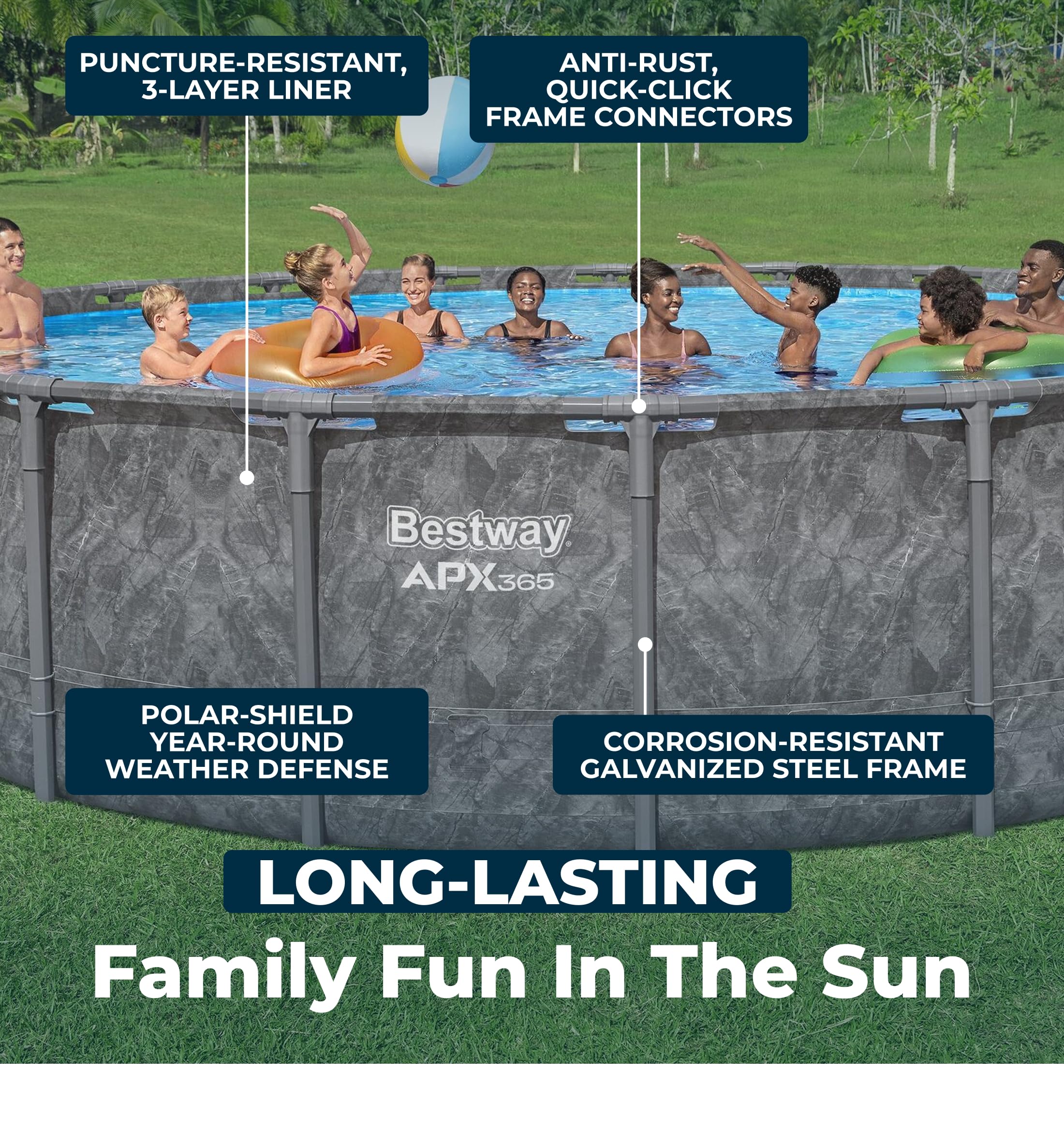 Bestway APX 365 18' x 52" Above Ground Pool, Round Metal Frame Outdoor Swimming Pool Set with Sand Filter Pump, Ladder, and Cover, Dark Marble