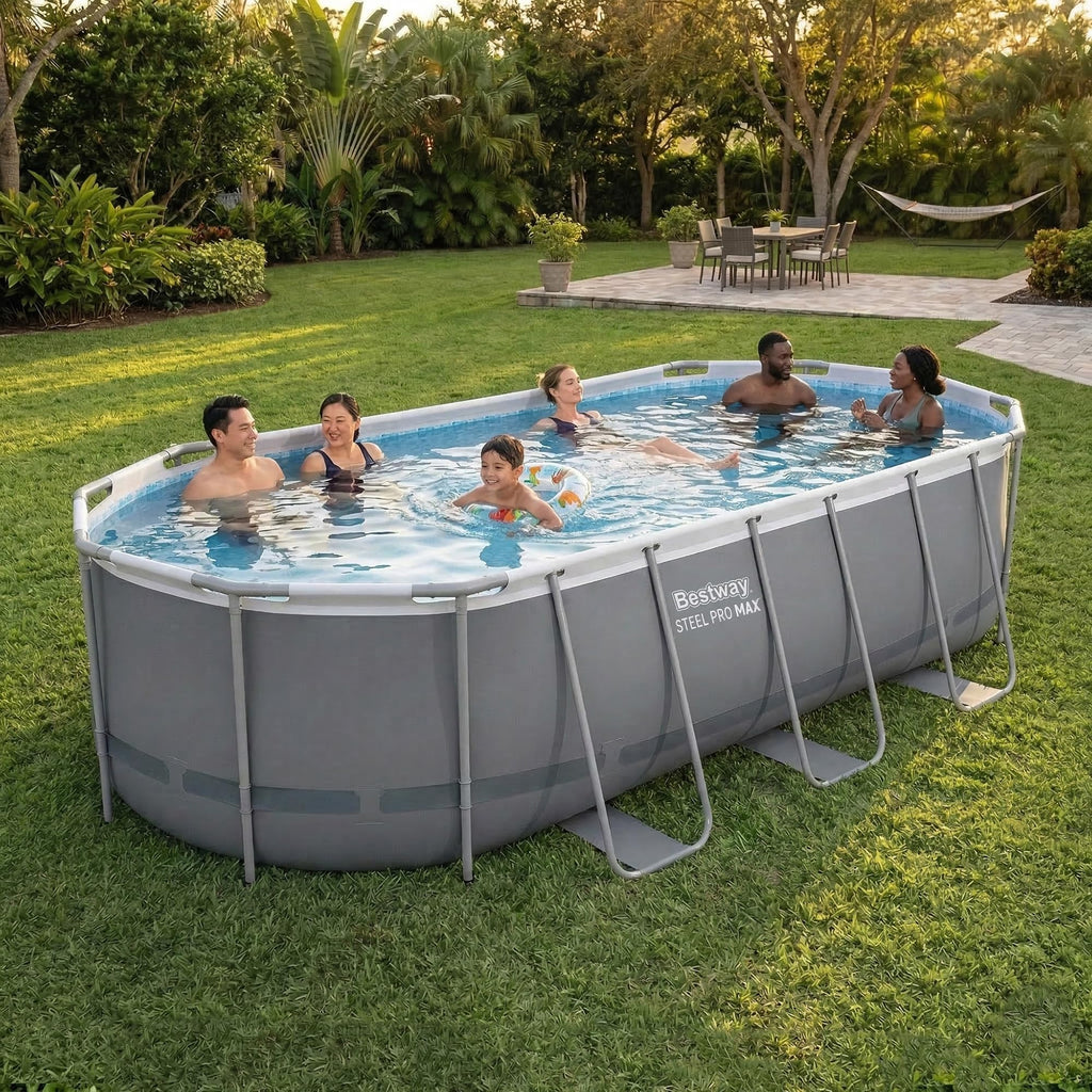 Bestway Power Steel 20’ x 12’ x 48” Above Ground Pool, Oval Metal Frame Outdoor Swimming Pool Set with Filter Pump, Ladder, and Cover