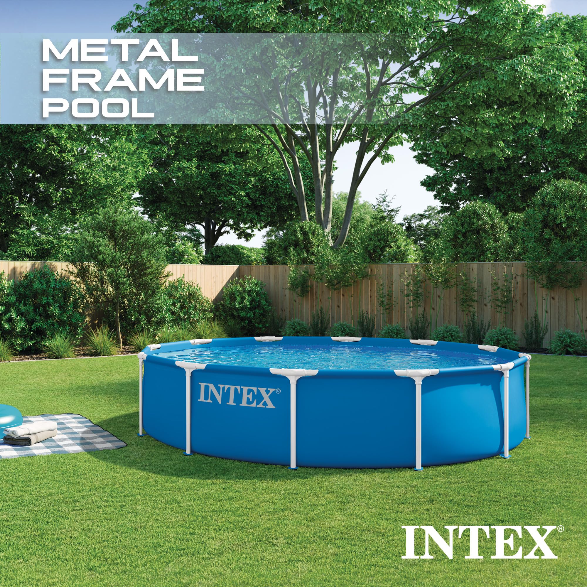 INTEX Metal Frame 15 ft x 48 in Above Ground Pool Set, Round Swimming Pool with Steel Frame, 1000 GPH Cartridge Filter Pump, and Type A Filter Cartridge