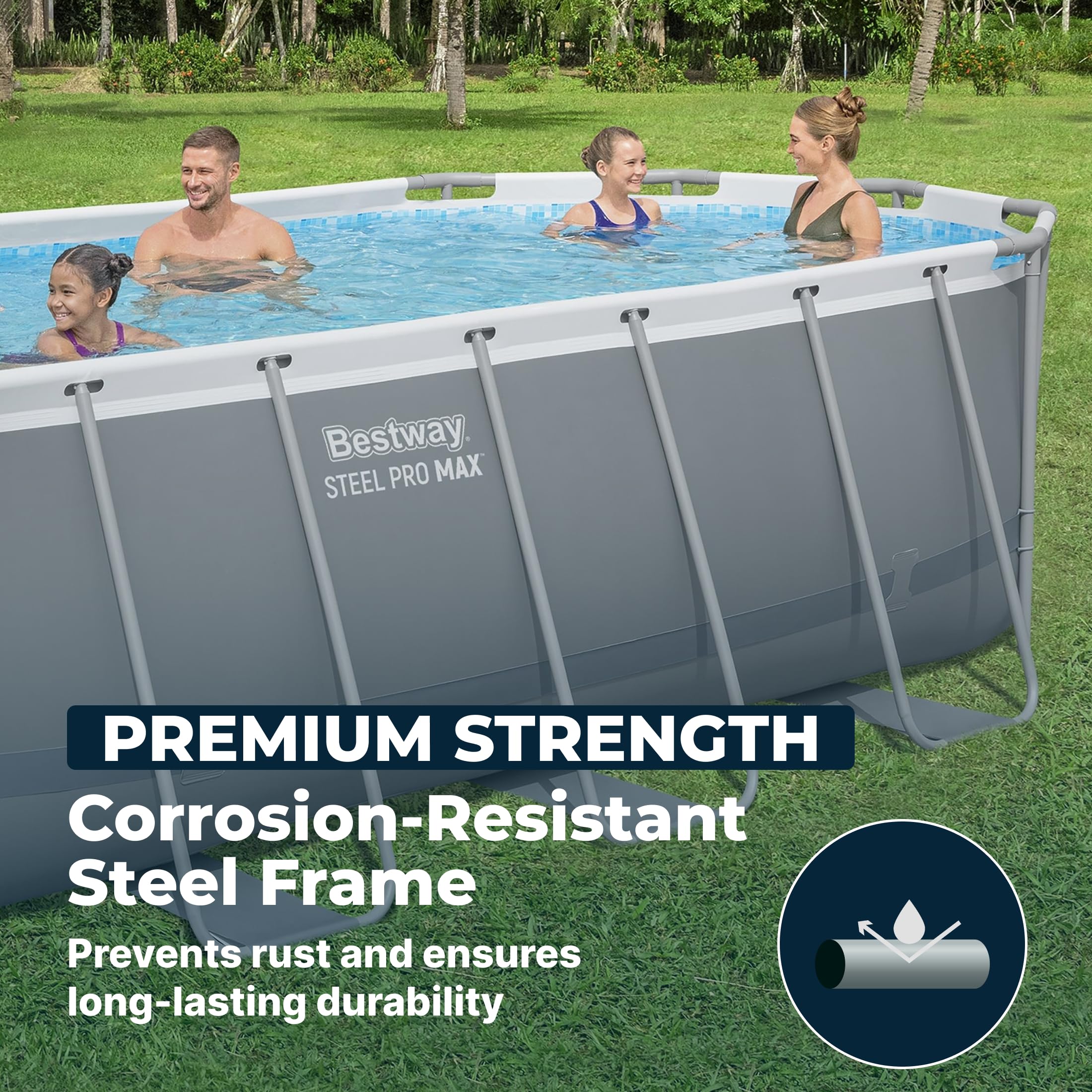 Bestway Power Steel 20’ x 12’ x 48” Above Ground Pool, Oval Metal Frame Outdoor Swimming Pool Set with Filter Pump, Ladder, and Cover