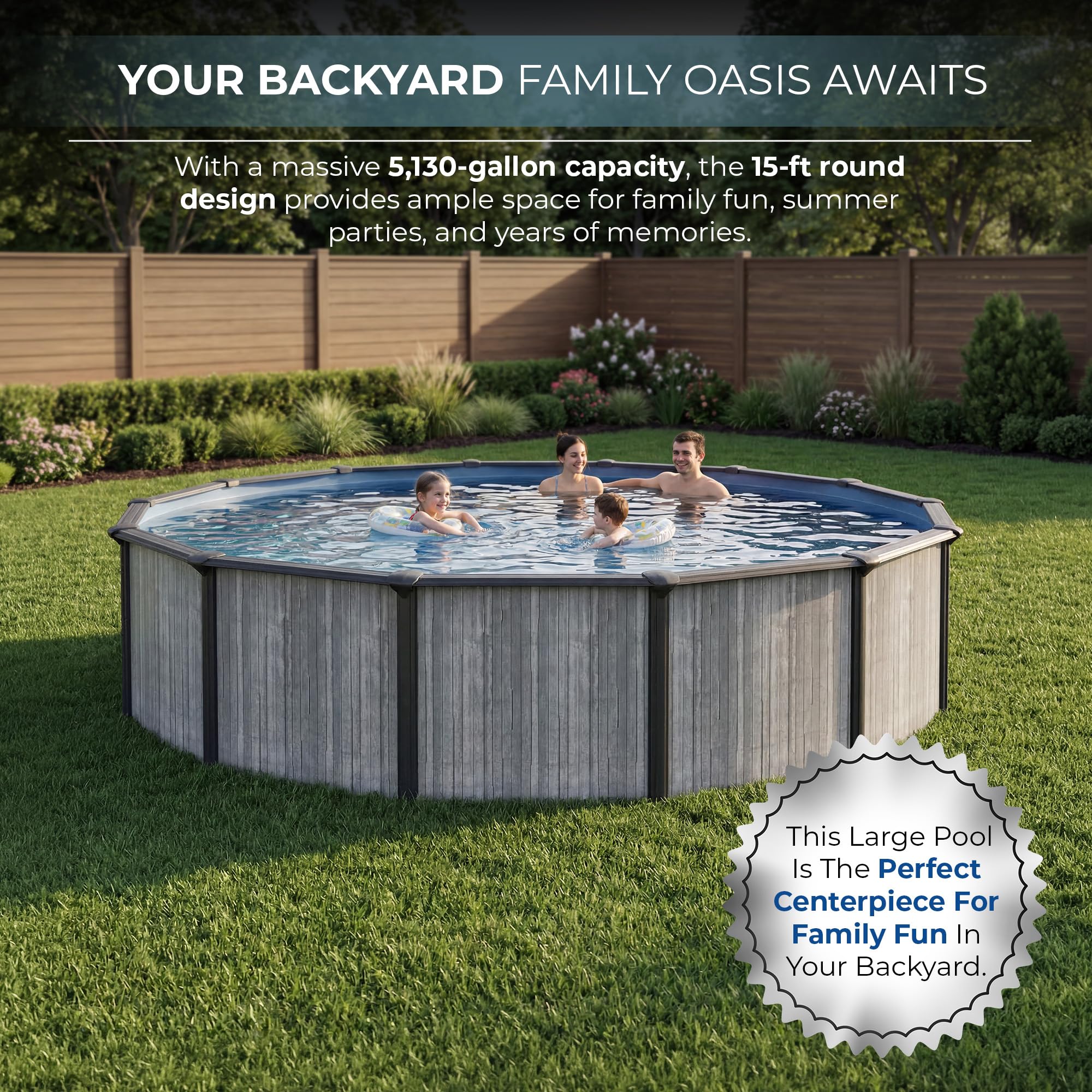 Blue Wave San Pedro 24-ft Round 52-in Deep Hard Sided Steel Frame Above Ground Pool with 6-in Steel Top Seats, Dual-Speed Sand Filter System, Ladder, Skimmer & Liner – 12,600 Gallon Cap for Family Use
