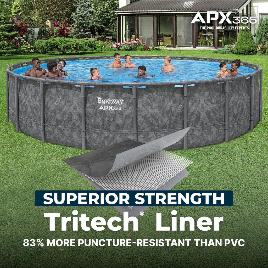 Bestway APX 365 18' x 52" Above Ground Pool, Round Metal Frame Outdoor Swimming Pool Set with Sand Filter Pump, Ladder, and Cover, Dark Marble