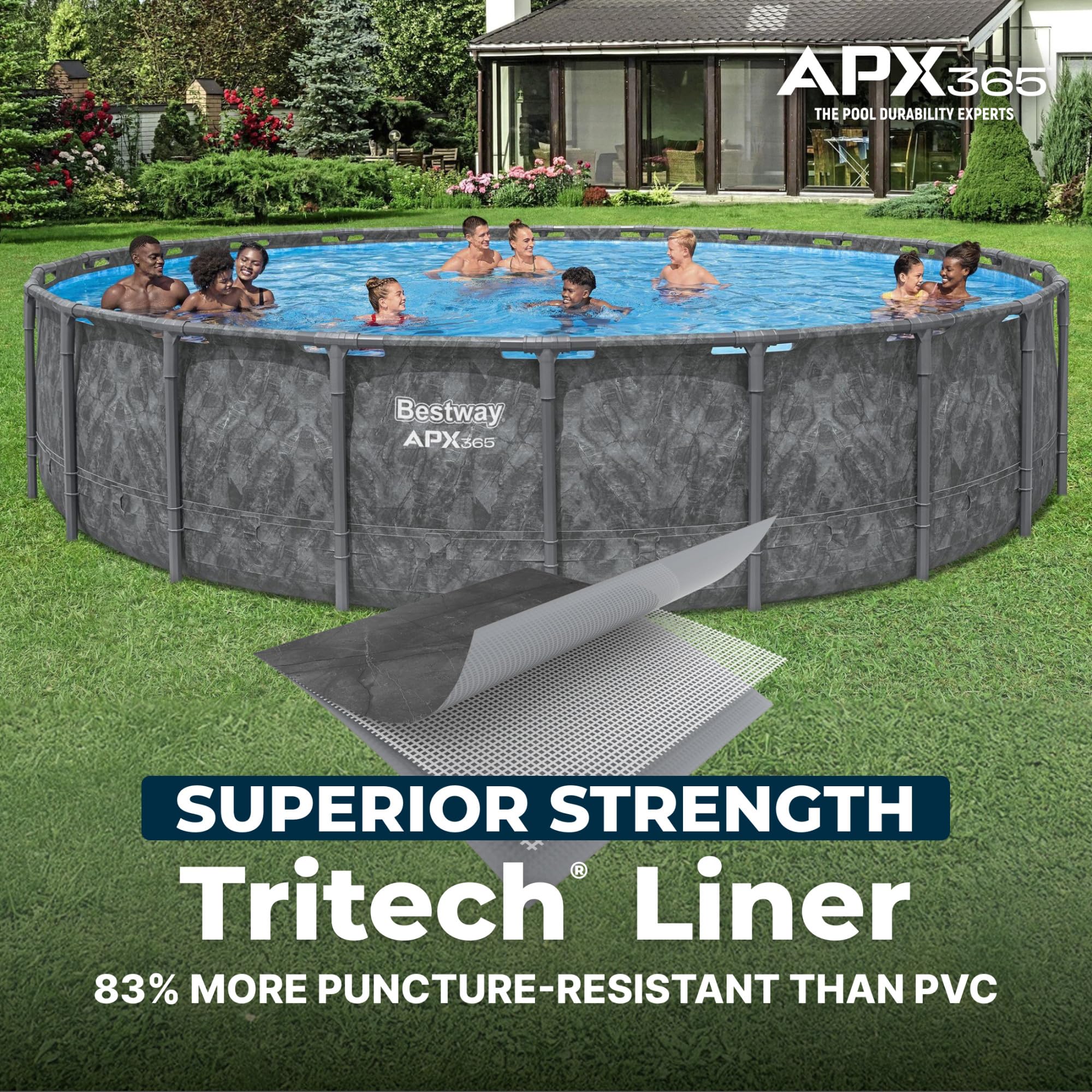 Bestway APX 365 18' x 52" Above Ground Pool, Round Metal Frame Outdoor Swimming Pool Set with Sand Filter Pump, Ladder, and Cover, Dark Marble