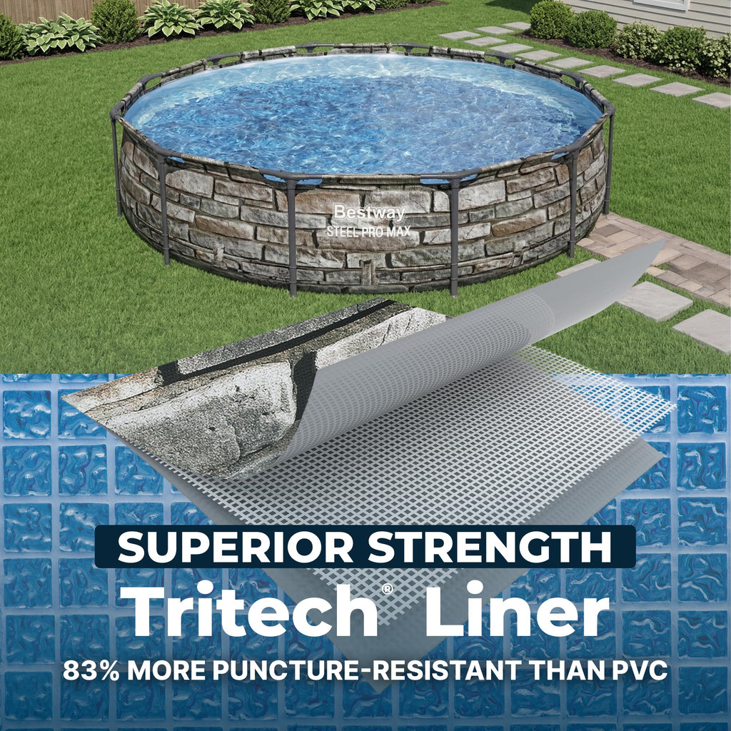 Bestway Steel Pro MAX 14' x 33" Round Above Ground Swimming Pool Set, 530 GPH Filter Pump, Tritech Puncture Resistant Liner, ClickConnect Steel Frame, Gray