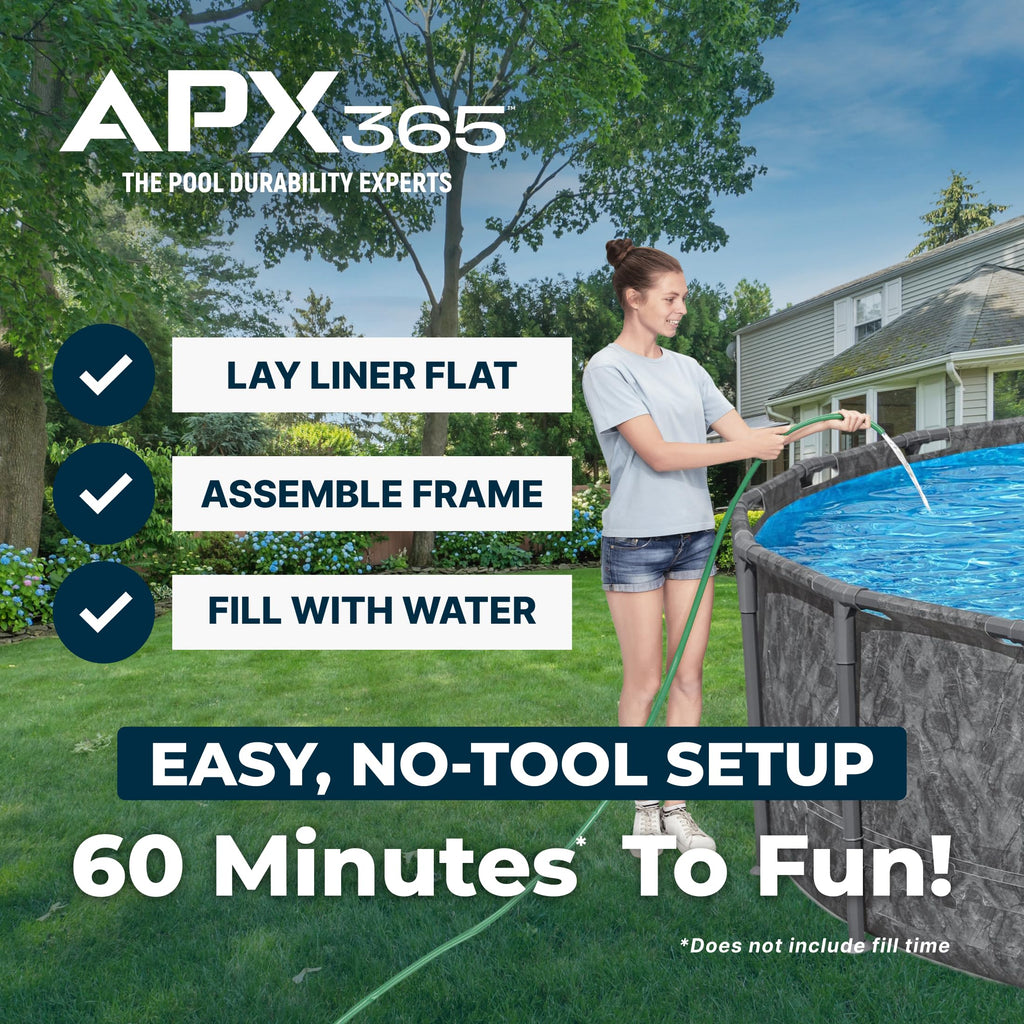Bestway APX 365 18' x 52" Above Ground Pool, Round Metal Frame Outdoor Swimming Pool Set with Sand Filter Pump, Ladder, and Cover, Dark Marble
