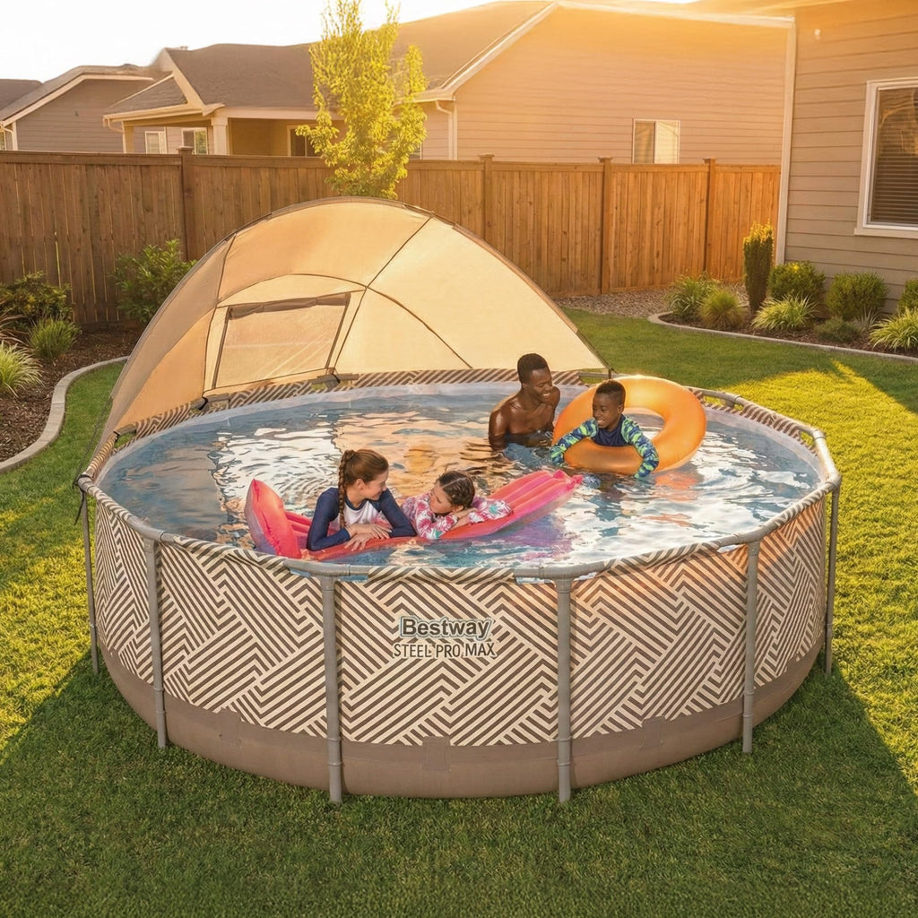 Bestway Power Steel 14’ x 42” Round Above Ground Outdoor Backyard Swimming Pool Set with 1,000 GPH Filter Pump, Ladder, and Pool Cover