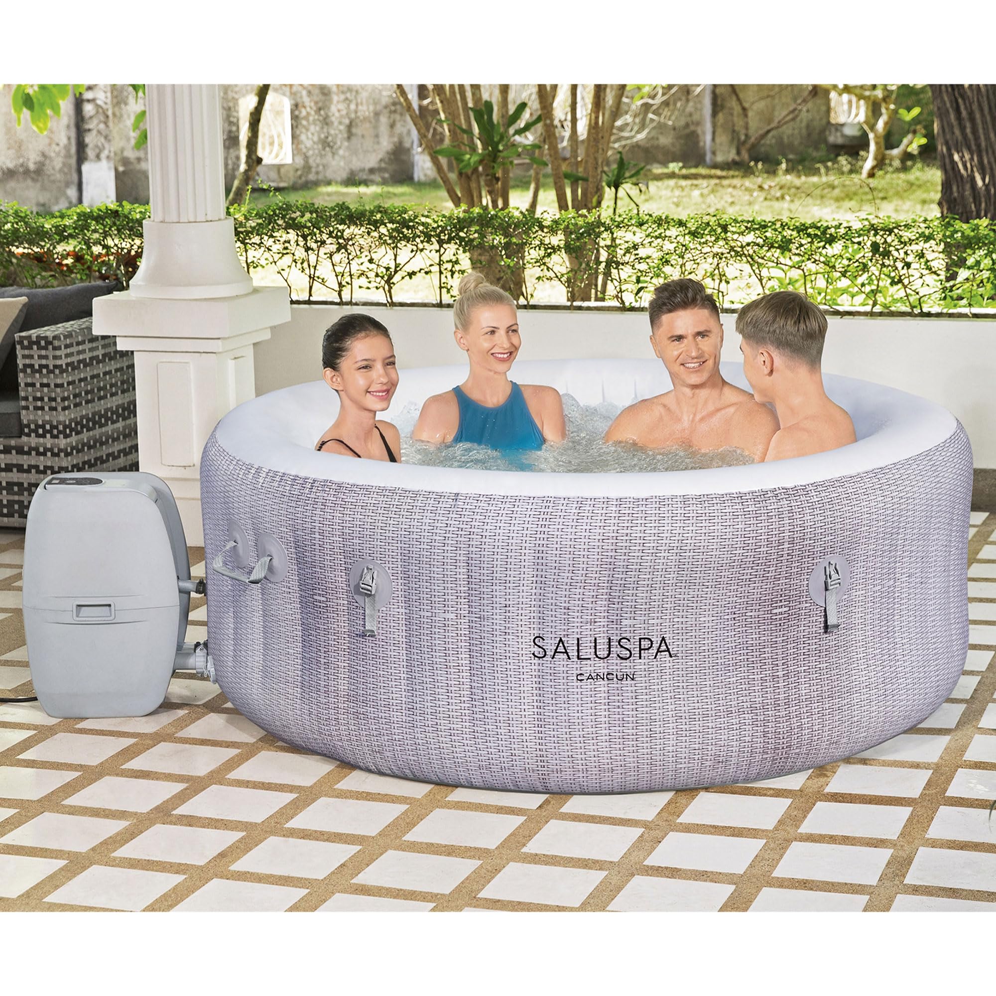 Bestway SaluSpa Cancun 2 to 4 Person Inflatable Hot Tub, Round Energy-Efficient Portable Outdoor Spa with 120 AirJets, 71" x 26"