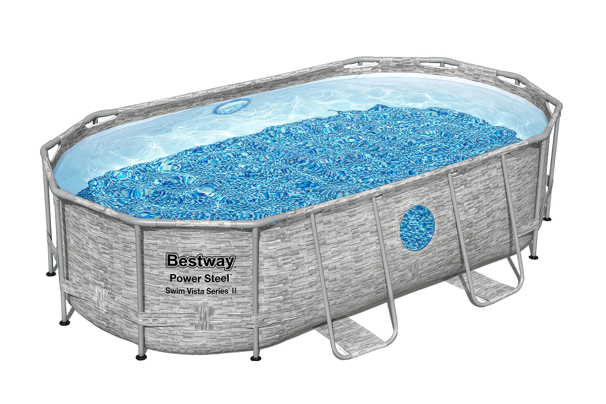 Bestway Steel Pro MAX 14' x 8'2" x 39.5" Oval Above Ground Swimming Pool Set, 530 GPH Filter Pump, Ladder, Tritech Puncture Resistant Liner, ClickConnect Steel Frame, Gray