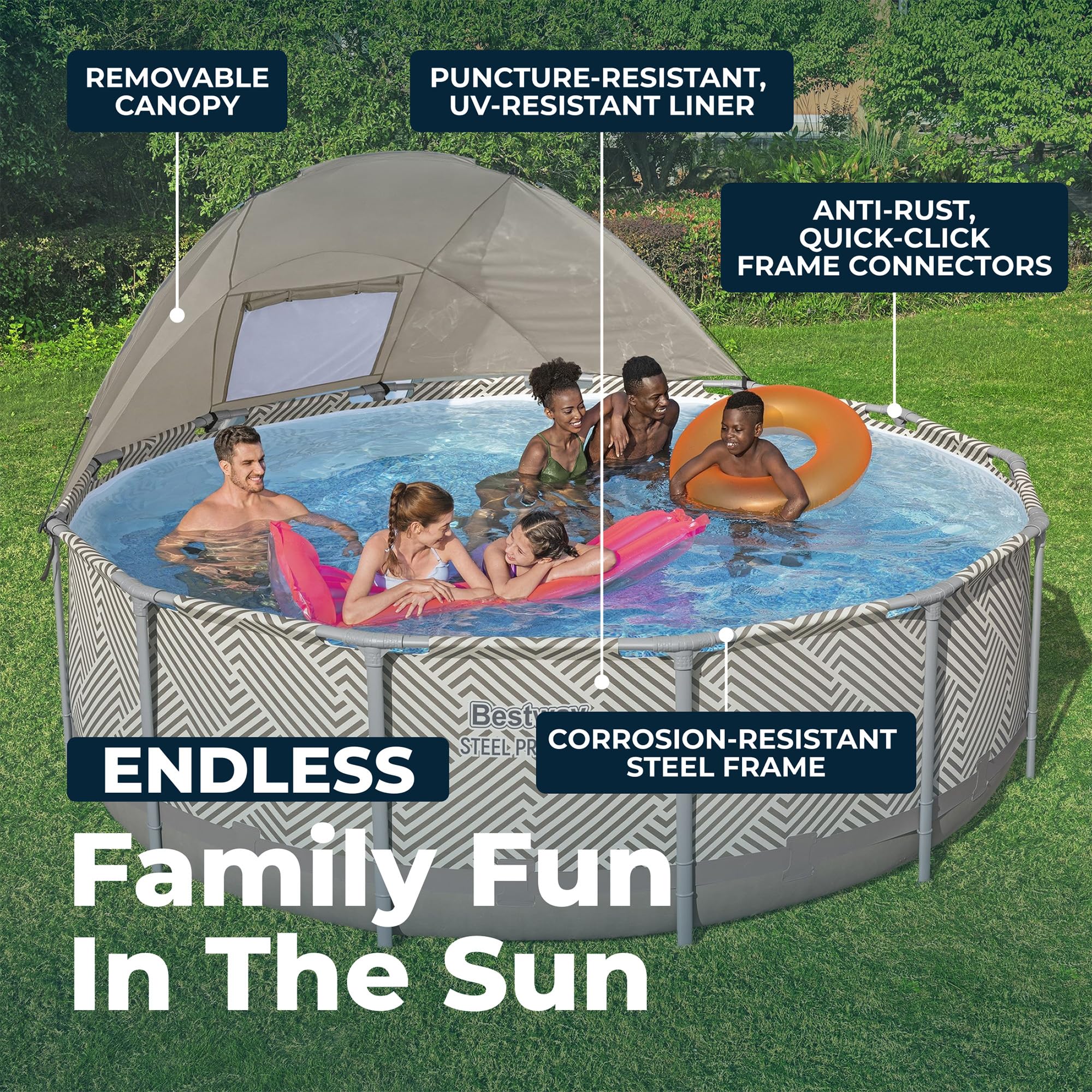 Bestway Power Steel 14’ x 42” Round Above Ground Outdoor Backyard Swimming Pool Set with 1,000 GPH Filter Pump, Ladder, and Pool Cover