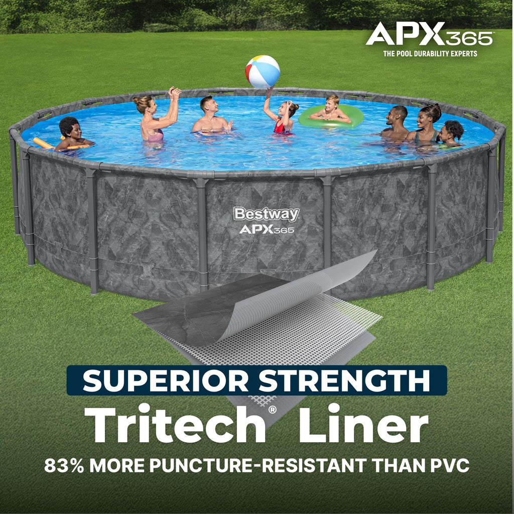 Bestway APX 365 18' x 52" Above Ground Pool, Round Metal Frame Outdoor Swimming Pool Set with Sand Filter Pump, Ladder, and Cover, Dark Marble