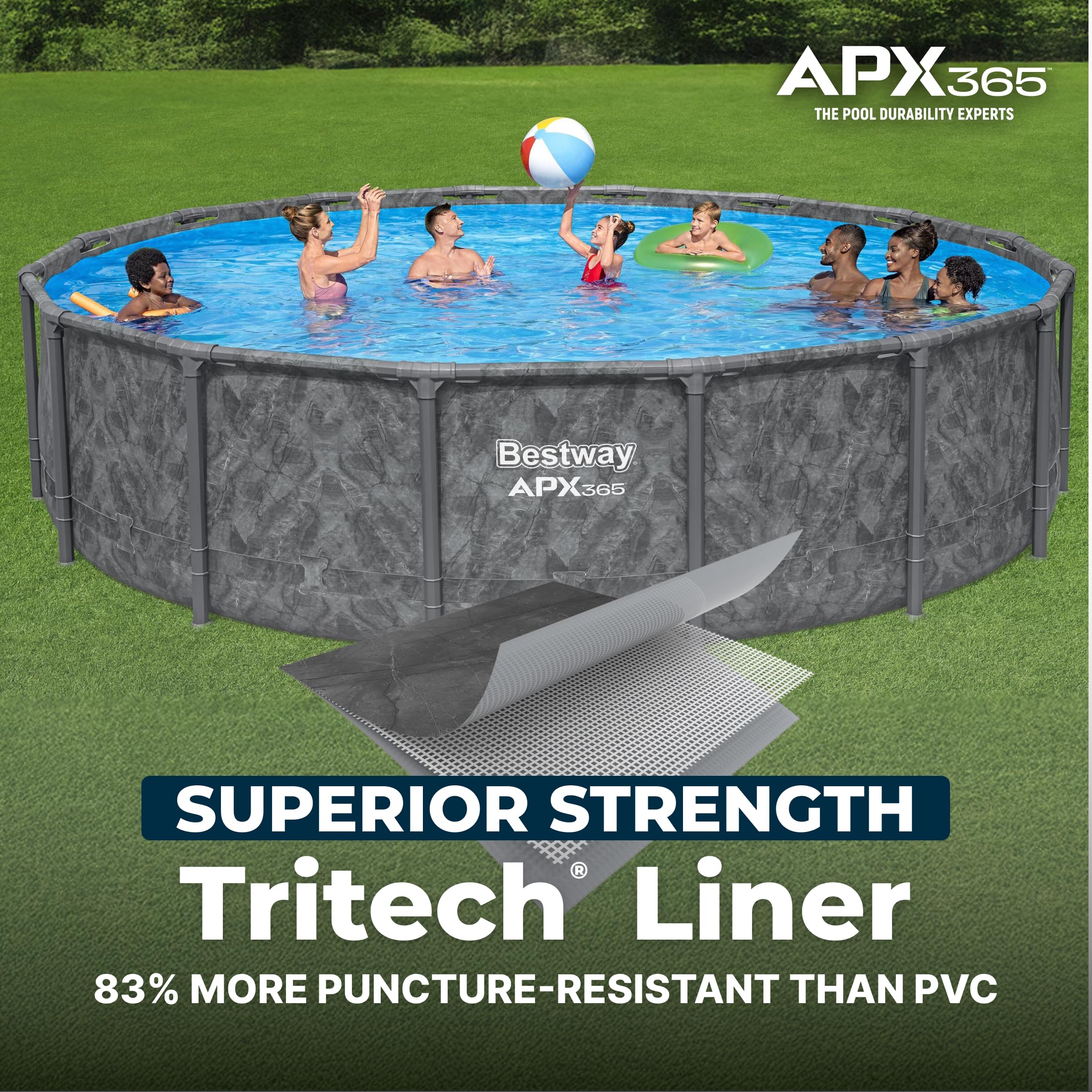 Bestway APX 365 18' x 52" Above Ground Pool, Round Metal Frame Outdoor Swimming Pool Set with Sand Filter Pump, Ladder, and Cover, Dark Marble