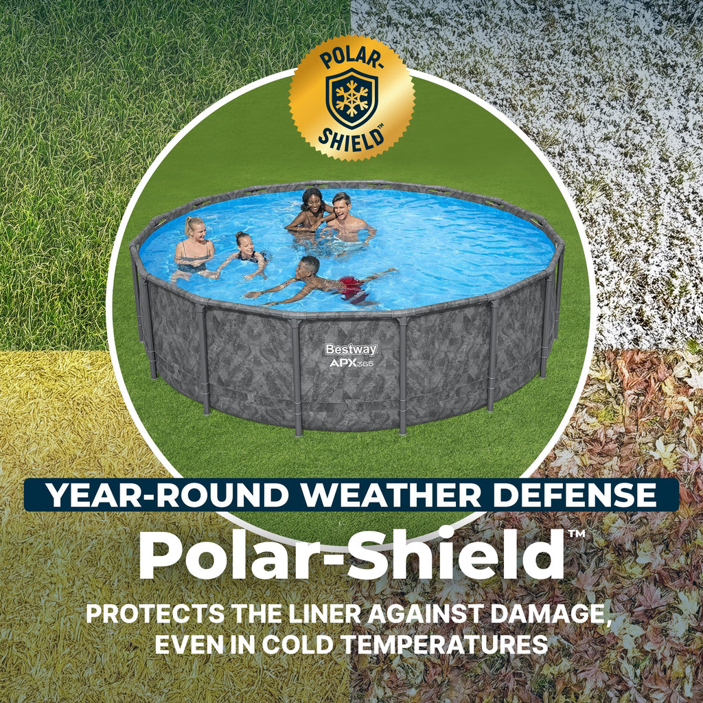 Bestway APX 365 18' x 52" Above Ground Pool, Round Metal Frame Outdoor Swimming Pool Set with Sand Filter Pump, Ladder, and Cover, Dark Marble