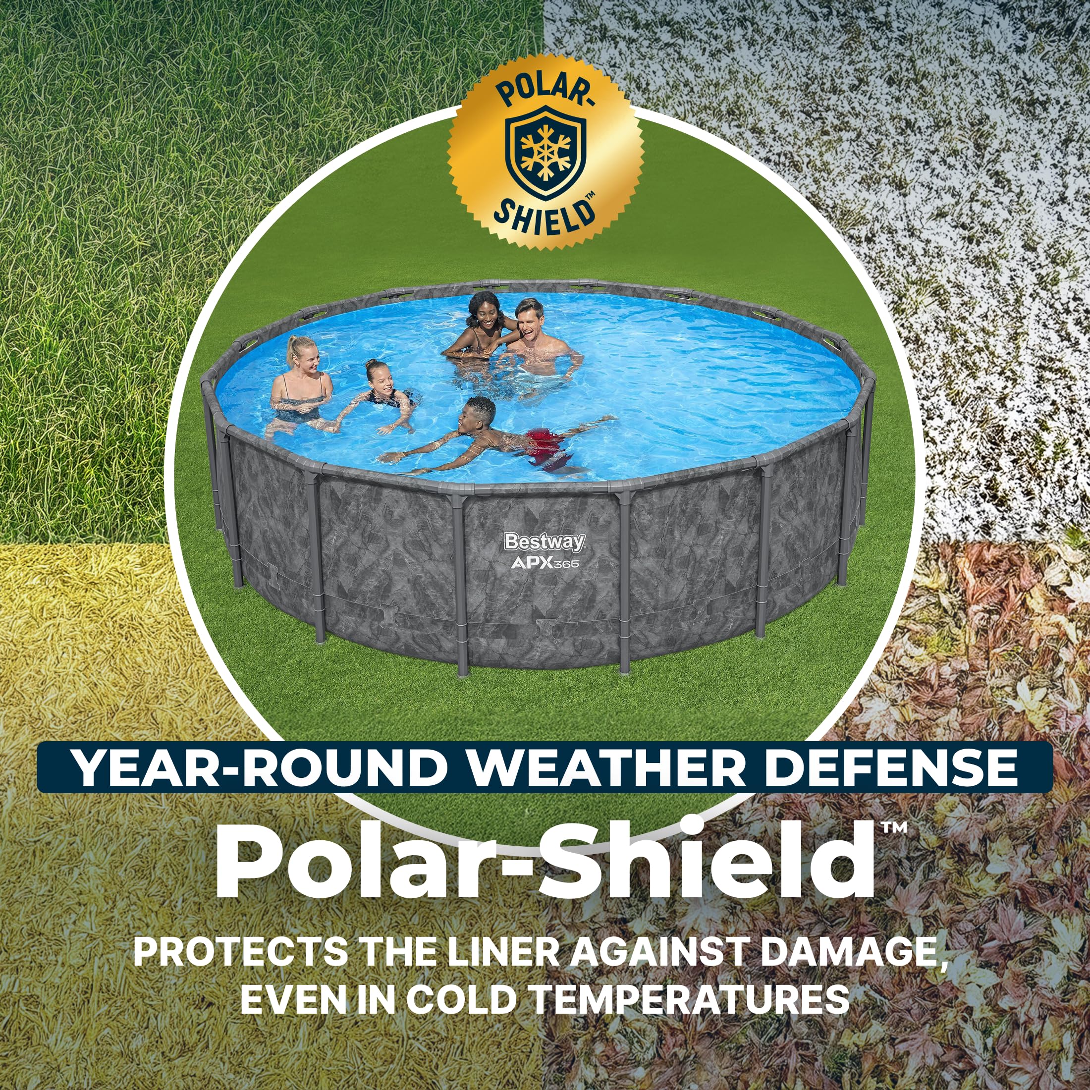 Bestway APX 365 18' x 52" Above Ground Pool, Round Metal Frame Outdoor Swimming Pool Set with Sand Filter Pump, Ladder, and Cover, Dark Marble